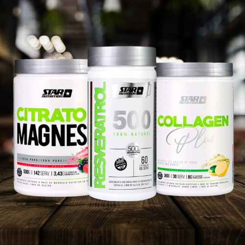 COMBO BIENESTAR Y ANTIENVEJECIMIENTO STAR NUTRITION - Citrato Magnesio Star Nutrition + Resveratrol Star Nutrition + Collagen Star Nutrition